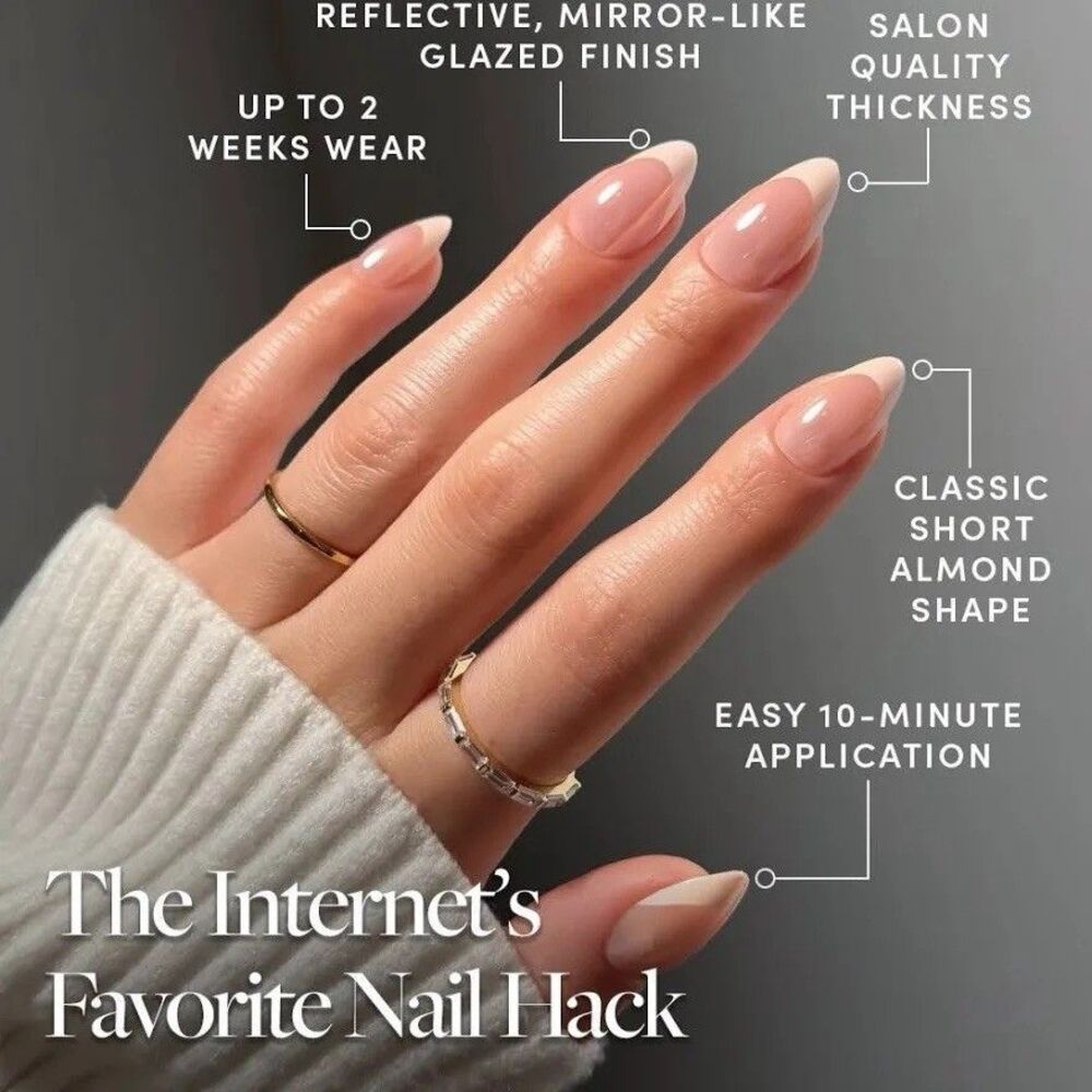 Glamnetic Strawberry Icing Press On Nails Short Almond Glazed Pink French Tip